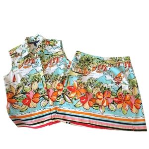 Catherine Stewart Floral Sleeveless Cotton Top and Skirt Set